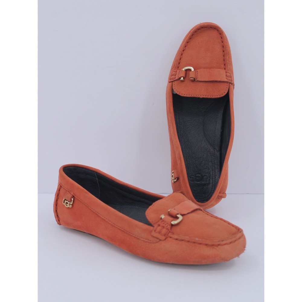 UGG Callen Nubuck Leather Driving Loafers Size 5.5 Terracota Gold Hardware Mocs - Picture 1 of 9